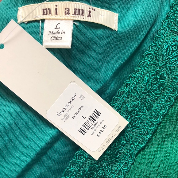 Miami Francesca’s Forest Green V-Neck Crop Top Lace Trim Size L - Picture 11 of 11